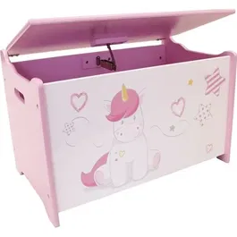 Fun House Coffre à jouets Licorne en bois MDF pour enfant - Blanc et rose - Dimensions L 36 x P 36 x H 60 cm - À partir de 3 ans