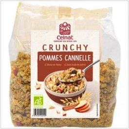 CELNAT Muesli Crunchy Pomme et Cannelle Bio 500g - Riche en fibres, sans huile de palme