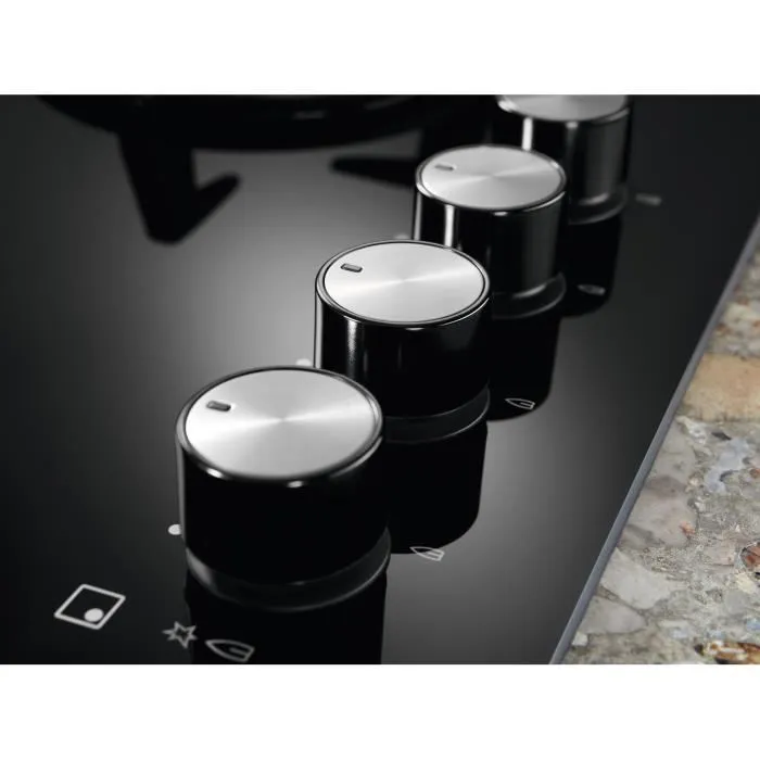 Electrolux - Plaque de cuisson gaz KGG75362K, 5 foyers, commandes StepPower, brûleurs Speed Burners, 74 x 51 cm, noir