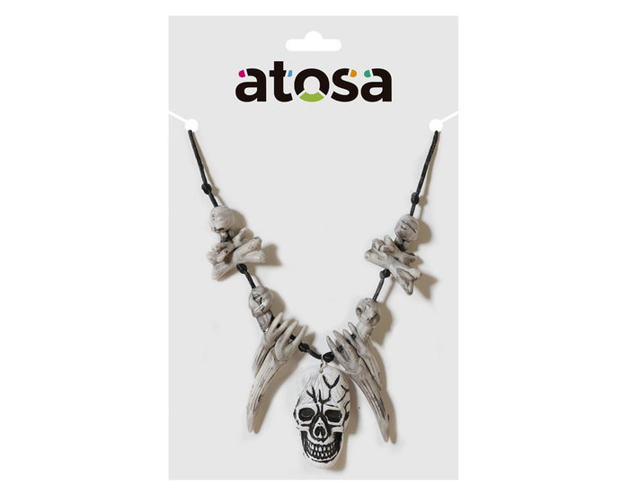 Collar déguisement caverne, avec calavera, os et griffes en tons gris pour costume tribal, chamane, Halloween, carnaval