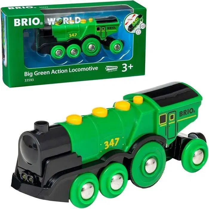 BRIO - Locomotive à Piles Verte Puissante avec Son et Lumières pour Circuit de Train en Bois - Jouet Enfant dès 3 Ans