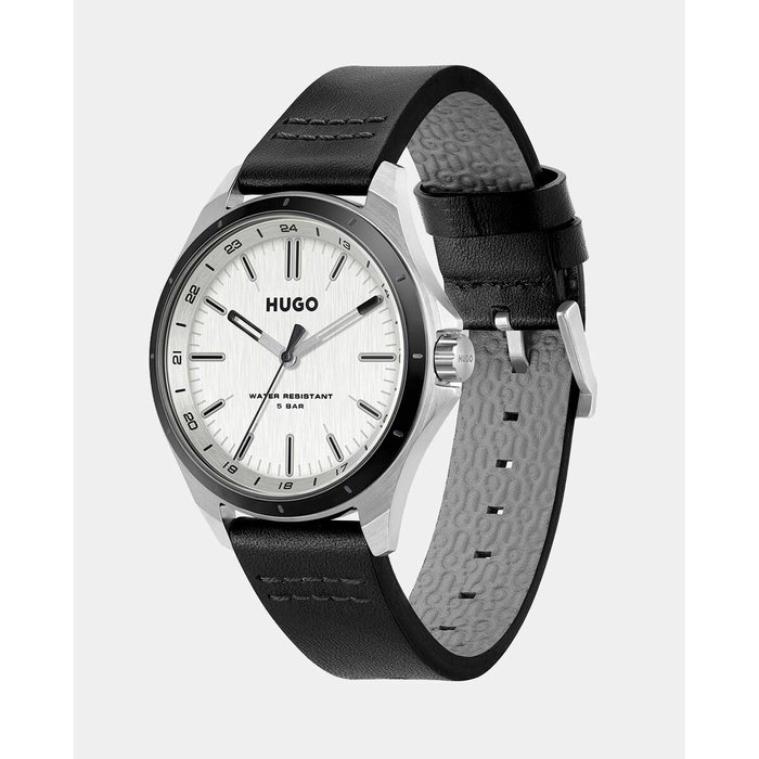 HUGO Montre 1530325 pour Homme en Cuir Noir et Acier Argenté