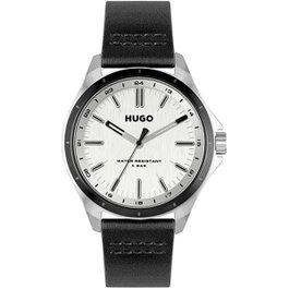 HUGO Montre 1530325 pour Homme en Cuir Noir et Acier Argenté