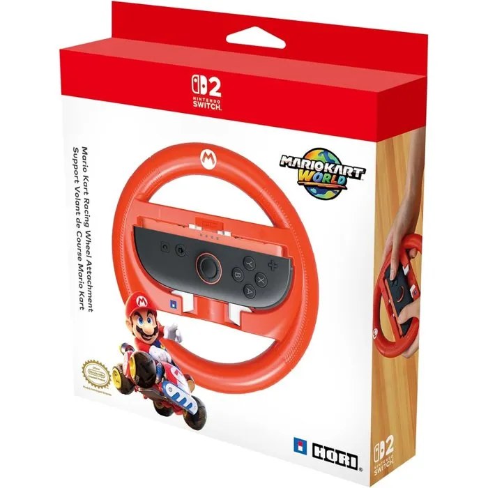 Hori - Volant de course pour Nintendo Switch 2 et Switch, manette Joy-Con, motif Mario Rouge, Mario Kart World - Sous licence Nintendo officielle Hori - Volant de course pour Nintendo Switch 2 et Switch, manette Joy-Con, motif Mario Rouge, Mario Kart World - Sous licence Nintendo officielle