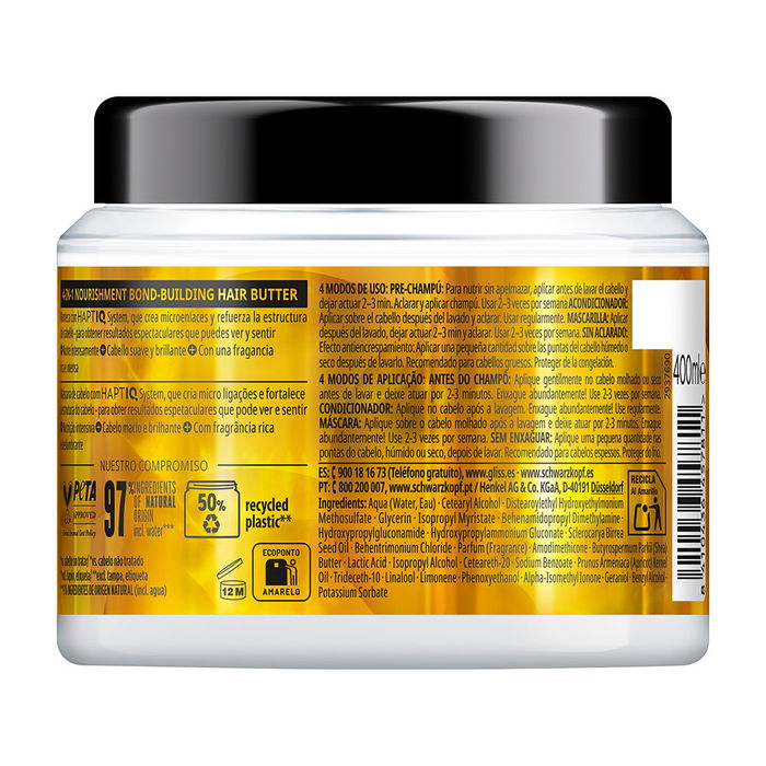 Schwarzkopf Mass Market Masque NUTRITIF GLISS OIL 400 ml pour Cheveux Secs et Abîmés à l'Huile de Marula