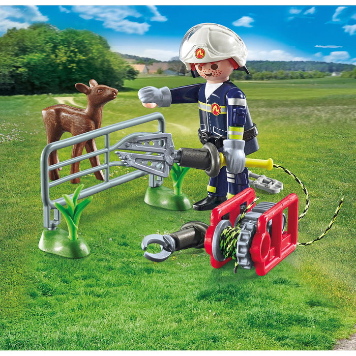 PLAYMOBIL Mission Pompiers: Secours Animal - Jeu de construction Action 71467 avec véhicule et figurine