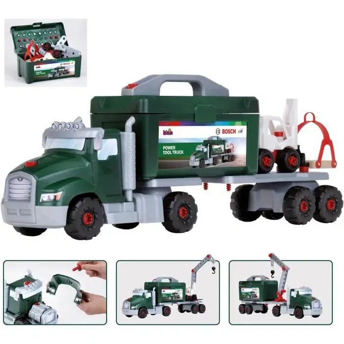 Klein - 8626 - Camion de bricolage Bosch à assembler, avec plus de 80 pièces, tracteur, remorque, grue et chariot élévateur, jouet de construction pour enfants dès 3 ans Klein - 8626 - Camion de bricolage Bosch à assembler, avec plus de 80 pièces, tracteur, remorque, grue et chariot élévateur, jouet de construction pour enfants dès 3 ans