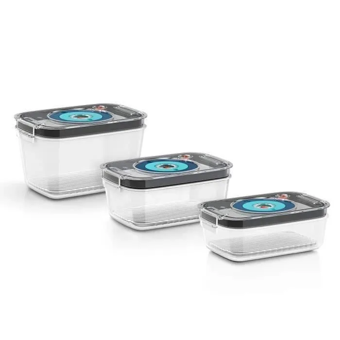 Bosch - Lot de 3 boîtes de conservation sous vide hermétiques en Tritan (0.7L, 1.0L, 1.5L) avec bac d'égouttement et indicateur de date