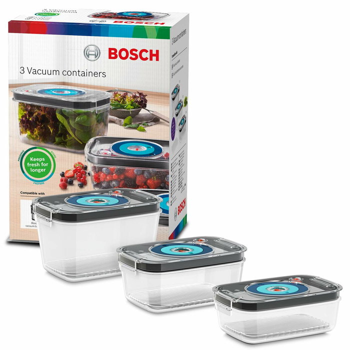Bosch Lot de 3 Boîtes de Conservation sous Vide en Tritan (0,7L, 1,0L et 1,5L) Bosch Lot de 3 Boîtes de Conservation sous Vide en Tritan (0,7L, 1,0L et 1,5L)