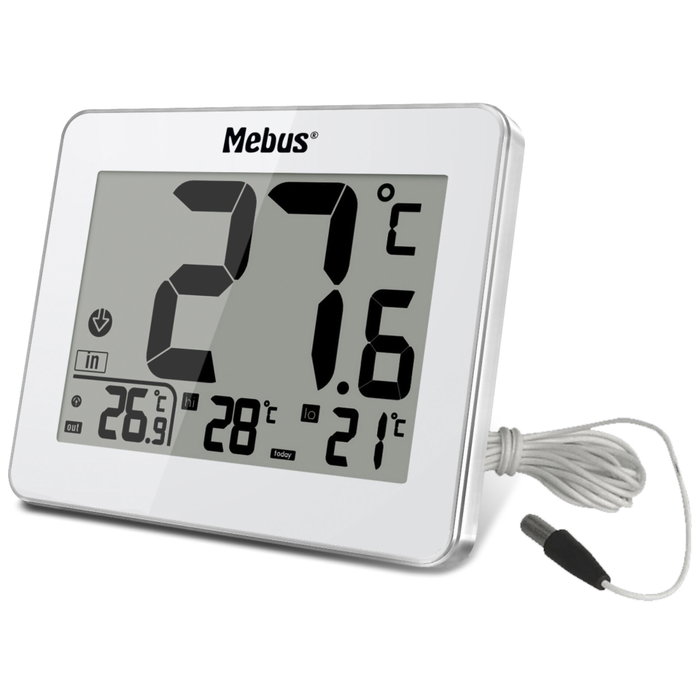 Mebus 01074 Thermomètre numérique intérieur/extérieur blanc