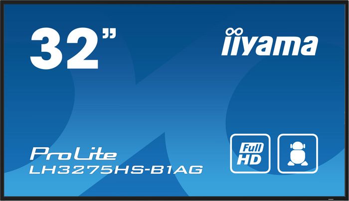 iiyama 32" Moniteur Professionnel FHD IPS 1920x1080, Écran Tactile avec Android 11, Panneau Haze 25%, 500 cd/m², Fonctionnement 24/7, HDMI, DisplayPort, USB