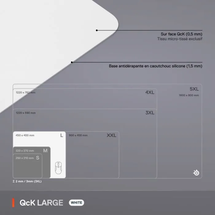 Steelseries QcK L - Tapis de souris gaming en micro-tissé, 450 x 400 x 2 mm, Blanc - Pour joueurs et esports Steelseries QcK L - Tapis de souris gaming en micro-tissé, 450 x 400 x 2 mm, Blanc - Pour joueurs et esports