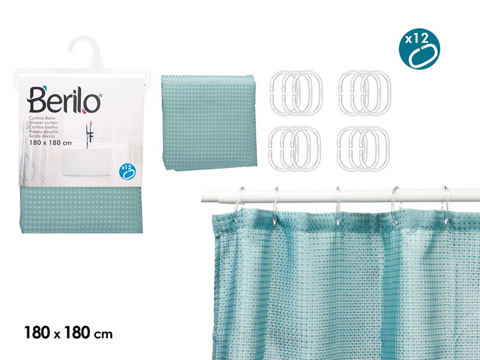 Berilo Rideau de douche en polyester vert et bleu pois 180x180 cm (Set de 12) Berilo Rideau de douche en polyester vert et bleu pois 180x180 cm (Set de 12)