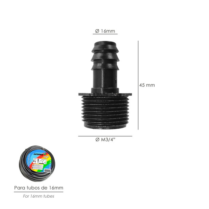 ABRISA Union Filetage Mâle 3/4'' vers Connexion 16 mm (Lot de 100 pièces)