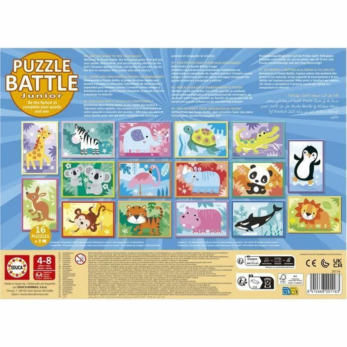Educa Battle Jr Animals - 16 puzzles de 9 pièces Educa Battle Jr Animals - 16 puzzles de 9 pièces