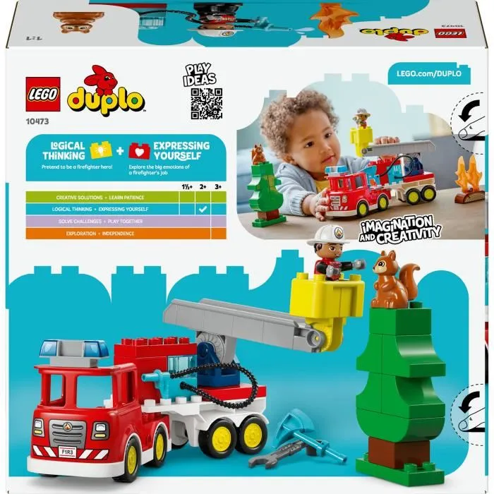 LEGO DUPLO - Camion de Pompiers de Ma Ville 10473, Jouet de Construction Éducatif avec Échelle et Figurine pour Enfants dès 2 Ans
