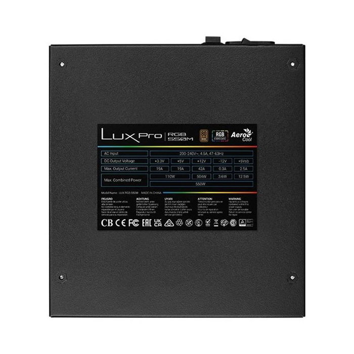 Aerocool Lux Pro Rgb 550W Alimentation PC ATX Totalement Modulaire 80 PLUS Bronze Noir