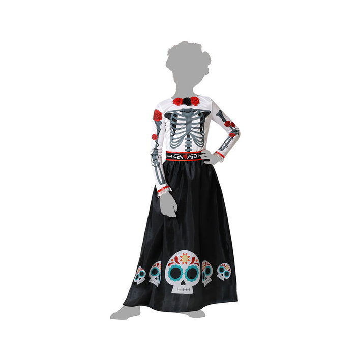 BigBuy Carnival Déguisement Catrina Squelette avec Robe et Roses, 5-6 Ans