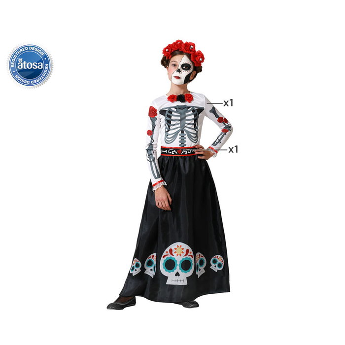 BigBuy Carnival Déguisement Catrina Squelette avec Robe et Roses, 5-6 Ans