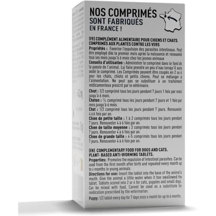 Vetocanis VerZen - Comprimés vermifuges pour chien et chat - Aux plantes, arôme viande - Boîte de 30 comprimés