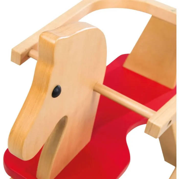 Roba - Cheval à bascule en bois pour enfant, avec arceau de protection amovible - Design robuste et sécurisé - Naturel/Rouge