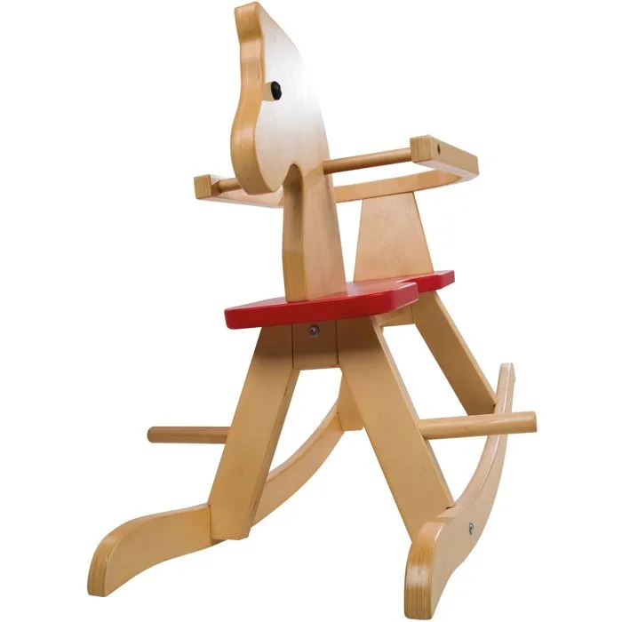 Roba - Cheval à bascule en bois pour enfant, avec arceau de protection amovible - Design robuste et sécurisé - Naturel/Rouge