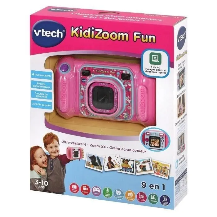 VTech Appareil Photo Numérique Kidizoom Fun Rose - Jouet Éducatif 9 en 1 pour Enfants à Partir de 5 Ans - Créativité et Imagination - Piles Fournies