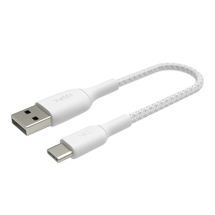 Belkin Câble tressé USB-C vers USB-A 0,15 m blanc CAB002bt0MWH Belkin Câble tressé USB-C vers USB-A 0,15 m blanc CAB002bt0MWH