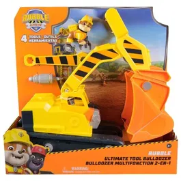 Spinmaster - Ruben & Compagnie - Bulldozer multifonction 2 en 1 avec pelle, 3 outils et figurine - Véhicule de chantier pour enfants dès 3 ans - La Pat'Patrouille