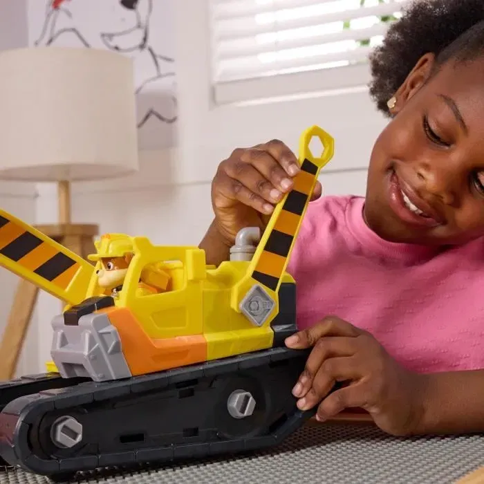 Spinmaster - Ruben & Compagnie - Bulldozer multifonction 2 en 1 avec pelle, 3 outils et figurine - Véhicule de chantier pour enfants dès 3 ans - La Pat'Patrouille