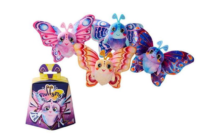 Smoby Fluffyfly Peluche Papillon 30 cm - Modèles Assortis - Yeux Multicolores - Doux et Moelleux