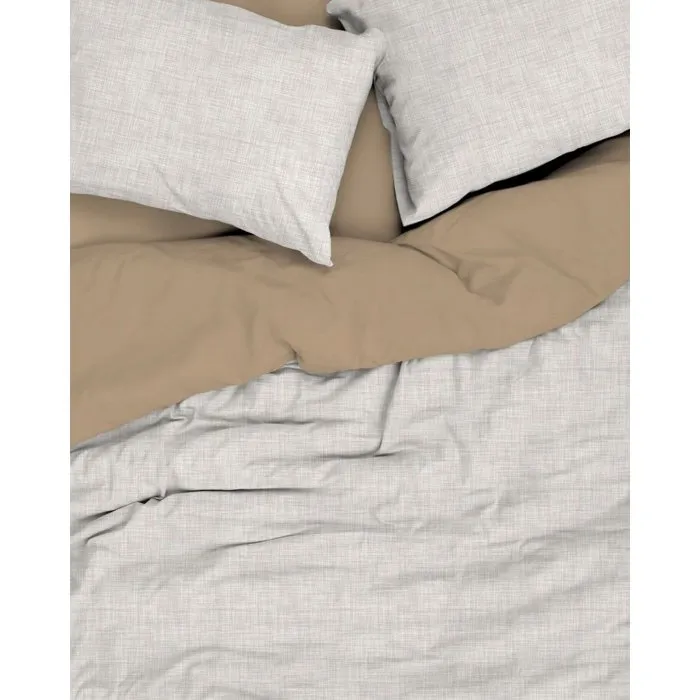 Parure de lit King Size beige en coton renforcé avec housse de couette et 2 taies d'oreiller
