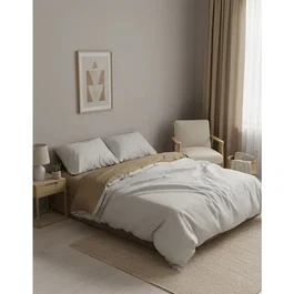 Parure de lit King Size beige en coton renforcé avec housse de couette et 2 taies d'oreiller