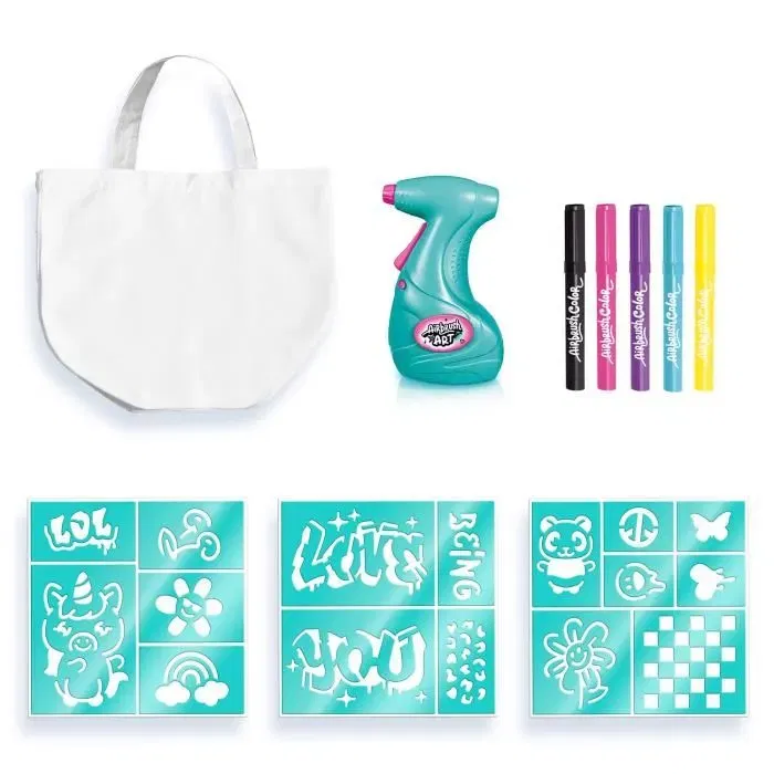 Canal Toys AIR 016 - Kit de Design de Mode et Airbrush Art, complet avec Spray Électronique, Pochoirs Adhésifs et Feutres pour Personnaliser Vêtements et Accessoires Textiles