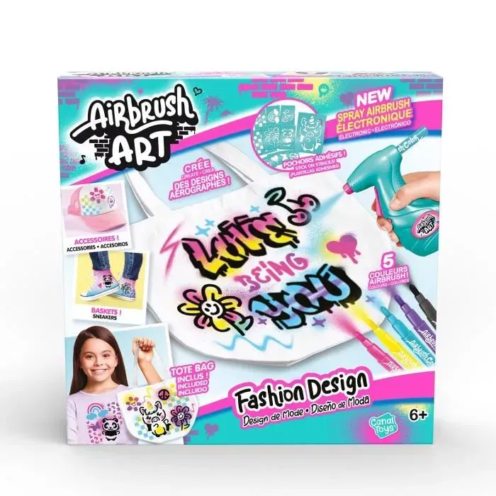 Canal Toys AIR 016 - Kit de Design de Mode et Airbrush Art, complet avec Spray Électronique, Pochoirs Adhésifs et Feutres pour Personnaliser Vêtements et Accessoires Textiles