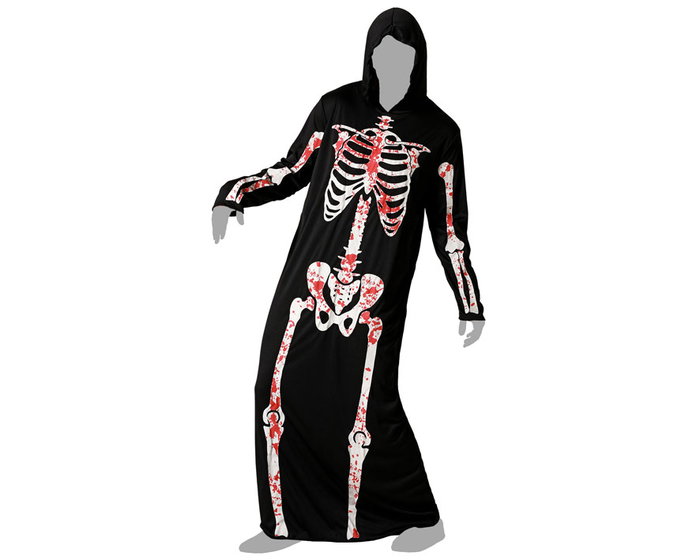 Déguisement Adulte Squelette Sanguinolent avec Capuche pour Homme, Taille XXL, Noir, Polyester, Thème Halloween