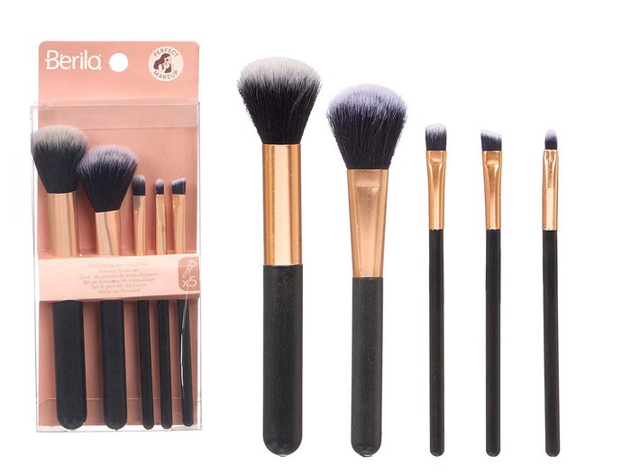 BERILO Set de 5 pinceaux de maquillage Noir-Bronze BERILO Set de 5 pinceaux de maquillage Noir-Bronze