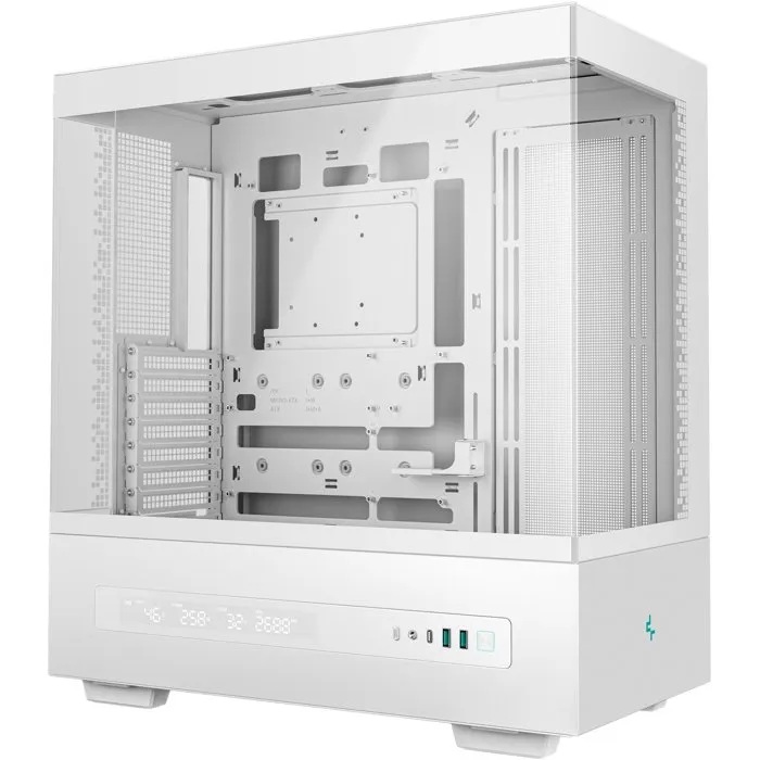 Deepcool CH690 Digital Blanc Boîtier PC ATX/Micro-ATX/Mini-ITX avec Écran Digital Intégré, Panneau Latéral en Verre Trempé, Refroidissement Performant