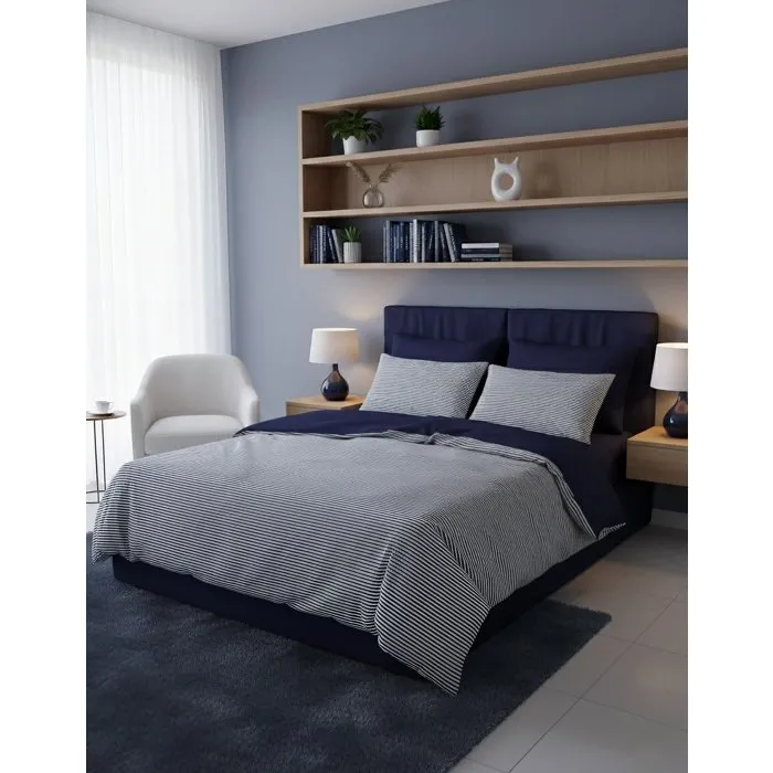 Parure de lit Rayures Bleu foncé, 140 x 200 cm, 100% coton renforcé Parure de lit Rayures Bleu foncé, 140 x 200 cm, 100% coton renforcé