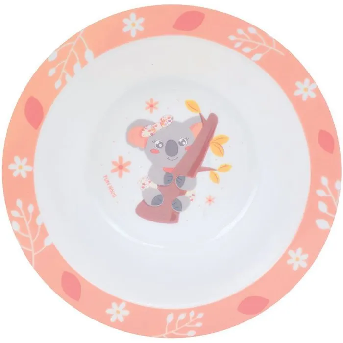 Fun House Lot Vaisselle Enfant Koala - Assiette Plate Ø 22 cm, Assiette Creuse Ø 16 cm, Verre 220 ml, Couverts et Peluche 22 cm - Set de Repas
