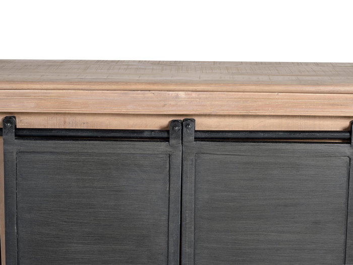 GINER Y COLOMER Buffet TV en bois de manguier massif avec pattes métal gris et rangement central - 2 portes, 3 tiroirs - Dimensions : 150x55x40 cm