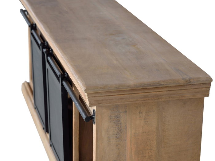 GINER Y COLOMER Buffet TV en bois de manguier massif avec pattes métal gris et rangement central - 2 portes, 3 tiroirs - Dimensions : 150x55x40 cm