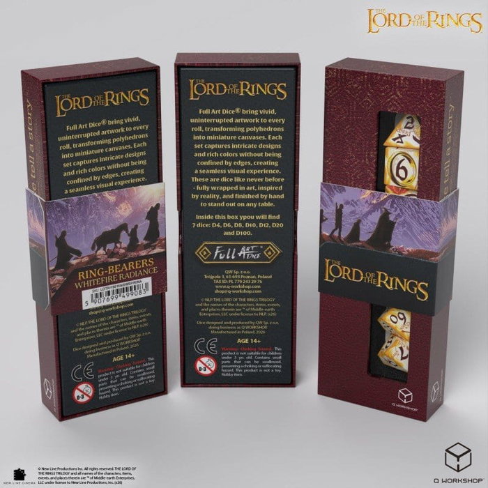 Q Workshop Le Seigneur des Anneaux Full Art Set de 7 dés Porteurs de l'Anneau (Whitefire Radiance) sunet Q Workshop Le Seigneur des Anneaux Full Art Set de 7 dés Porteurs de l'Anneau (Whitefire Radiance) sunet