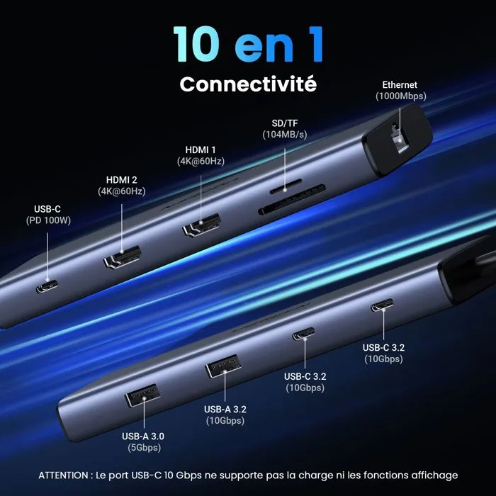 UGREEN Hub USB-C 10 en 1 - Gris