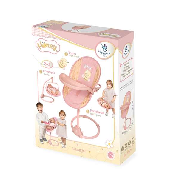 Decuevas Honey 3 x 1 - Trona columpio pour poupées jusqu'à 50 cm - Dimensions 30x31x60 cm