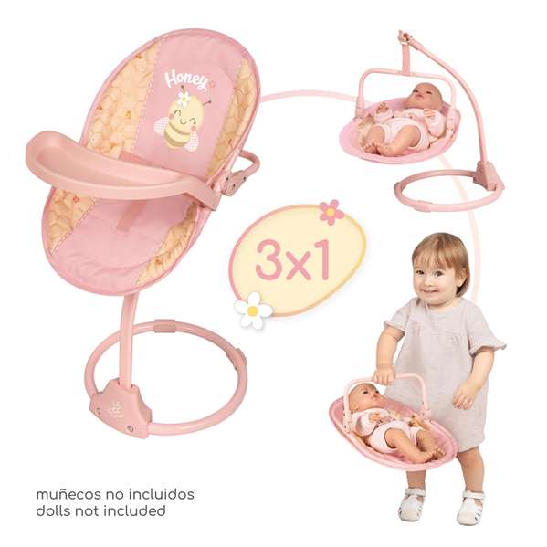 Decuevas Honey 3 x 1 - Trona columpio pour poupées jusqu'à 50 cm - Dimensions 30x31x60 cm