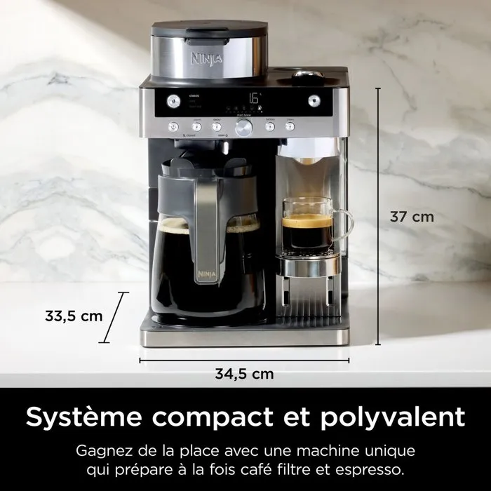 NINJA Prestige Machine à Café 2 en 1 Filtre et Capsules avec Buse à Lait Intégrée - 1550W