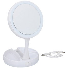 Grundig Miroir grossissant LED pliable blanc avec angle ajustable, 21 LED, alimentation piles ou micro-USB, 16 x 16 x 29 cm