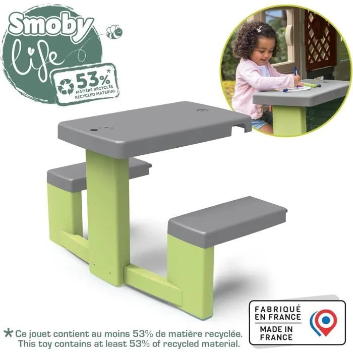 Smoby Life - Table de pique-nique enfant avec 2 bancs adaptée aux maisons Smoby, traitée anti-UV, en matière recyclée, à partir de 2 ans Smoby Life - Table de pique-nique enfant avec 2 bancs adaptée aux maisons Smoby, traitée anti-UV, en matière recyclée, à partir de 2 ans
