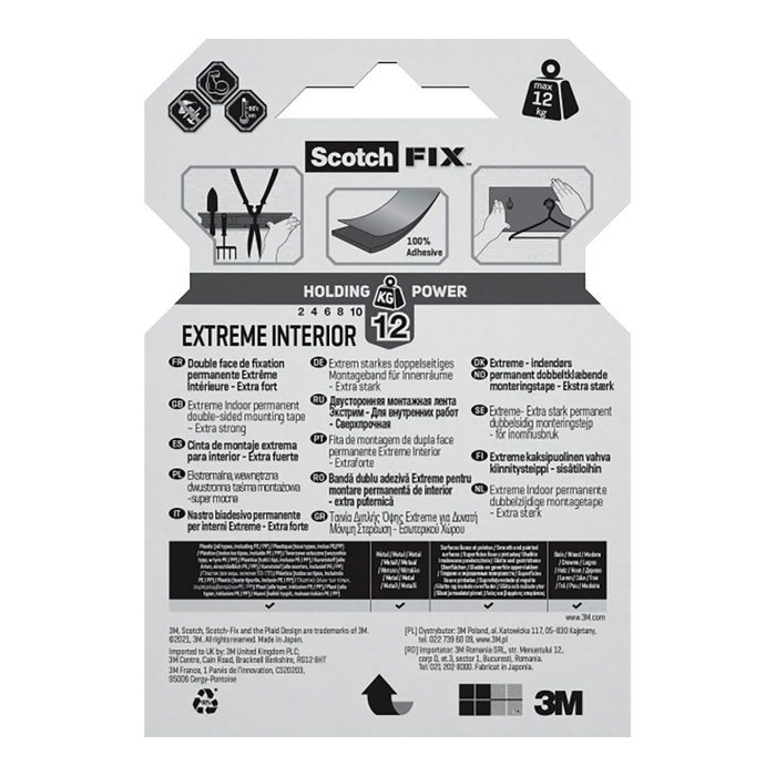 Ruban adhésif double face Scotch extreme 19 mm x 1,8 m Blanc